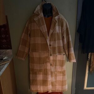 a new day Camel and Ivory Checkered Trench Coat